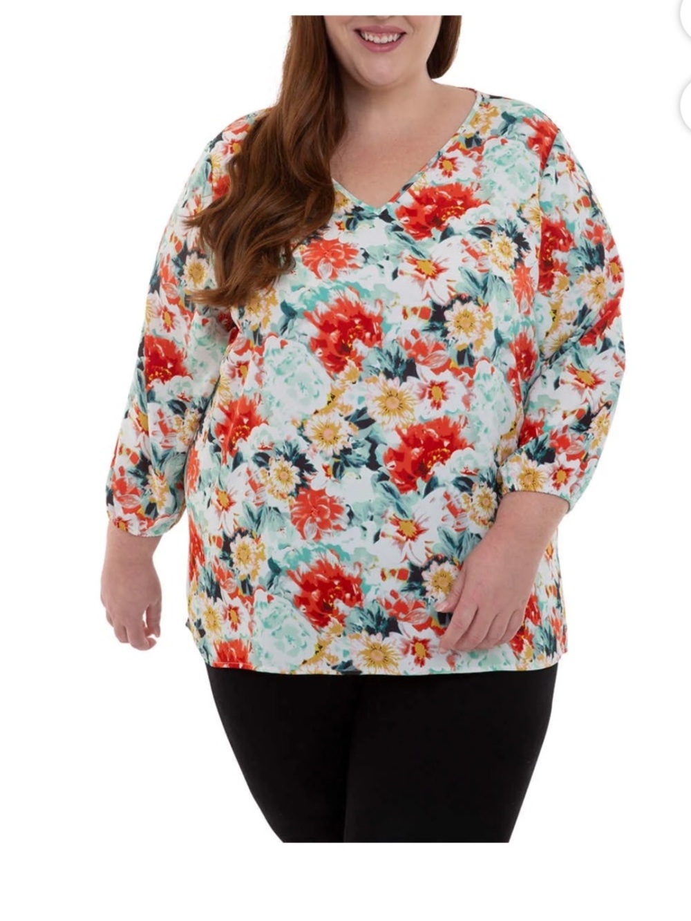 Mario Serrani V-Neck Plus Size Floral Blouse Size XXL